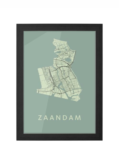 zaandam stadskaart poster ingelijst in zwarte lijst