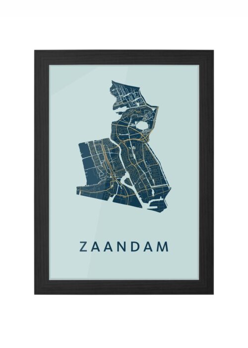 zaandam stadskaart poster ingelijst in zwarte lijst