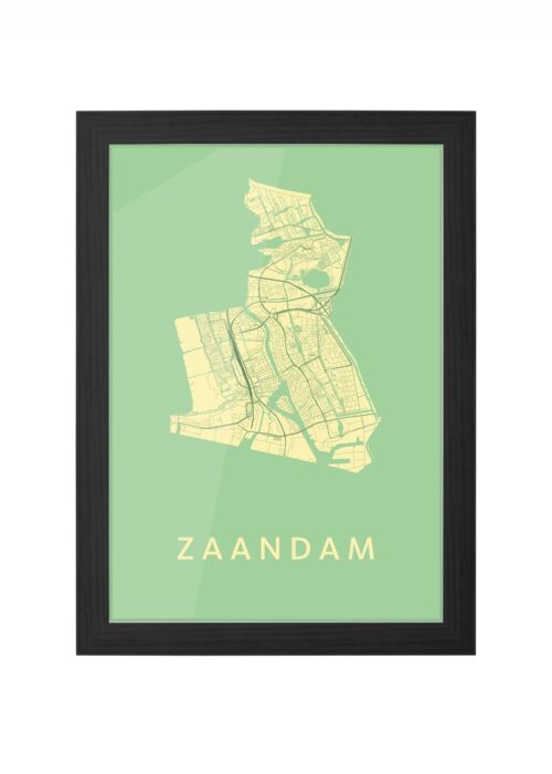 zaandam stadskaart poster ingelijst in zwarte lijst