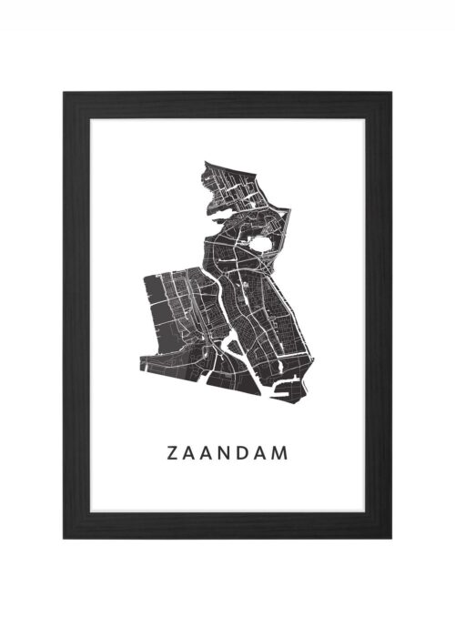 zaandam stadskaart poster ingelijst in zwarte lijst