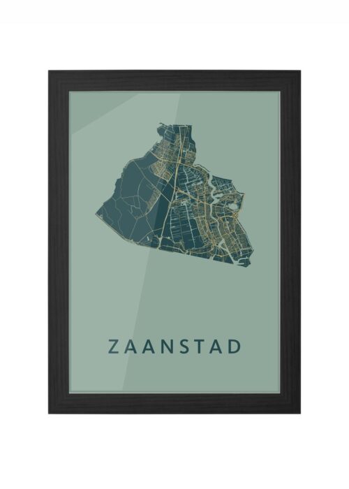 zaanstad stadskaart poster ingelijst in zwarte lijst