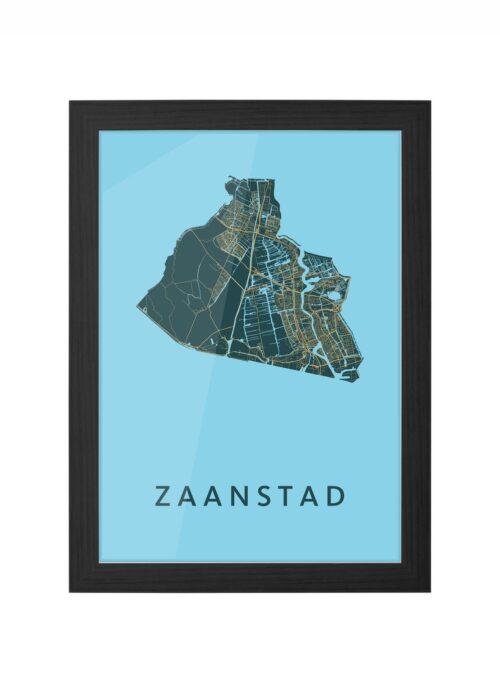 zaanstad stadskaart poster ingelijst in zwarte lijst
