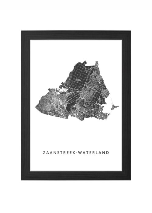 zaanstreek waterland regiokaart poster ingelijst in zwarte lijst