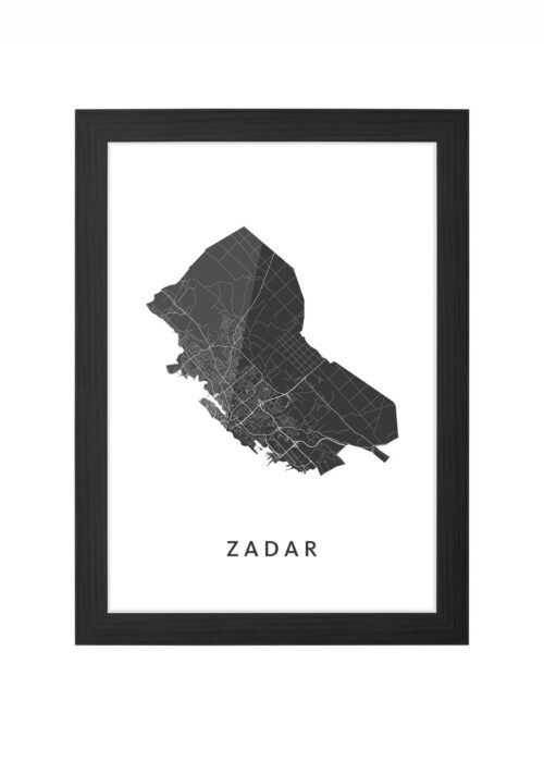 zadar kaart poster ingelijst in zwarte lijst