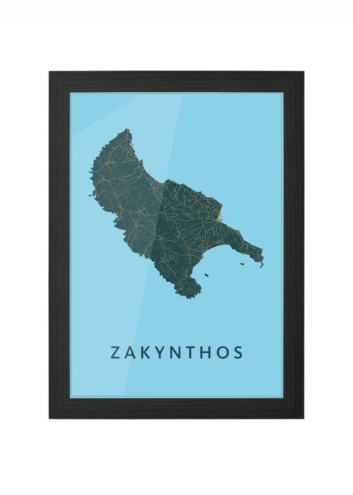 Zakynthos Eilandkaart Azure ingelijst in zwarte lijst