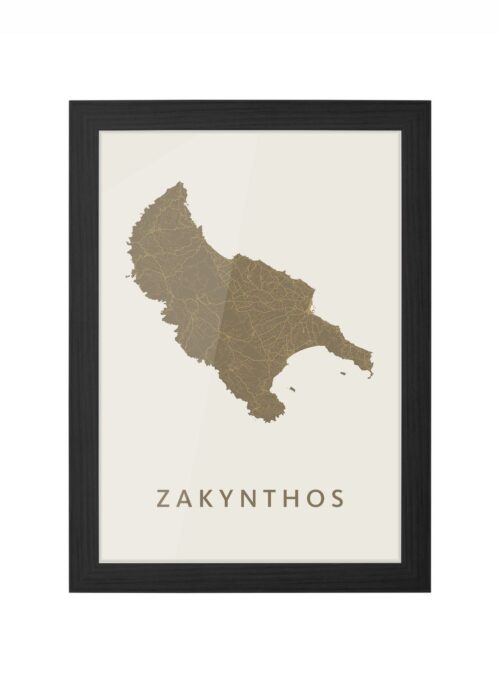 Zakynthos Eilandkaart Gold ingelijst in zwarte lijst