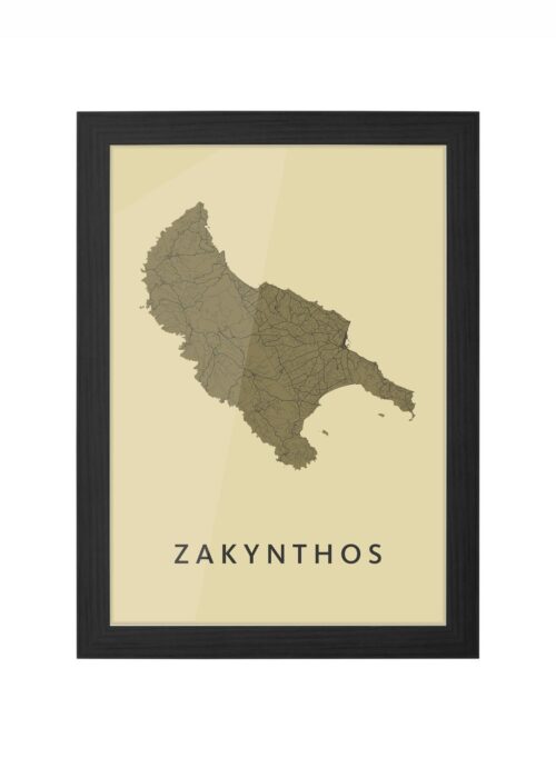 Zakynthos Eilandkaart GoldenRod ingelijst in zwarte lijst