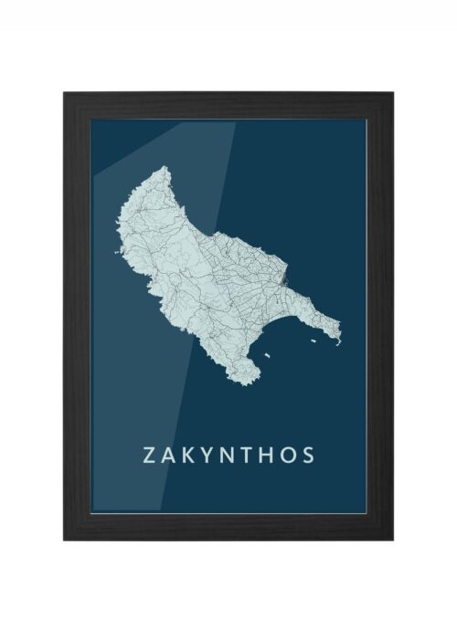Zakynthos Eilandkaart Navy ingelijst in zwarte lijst