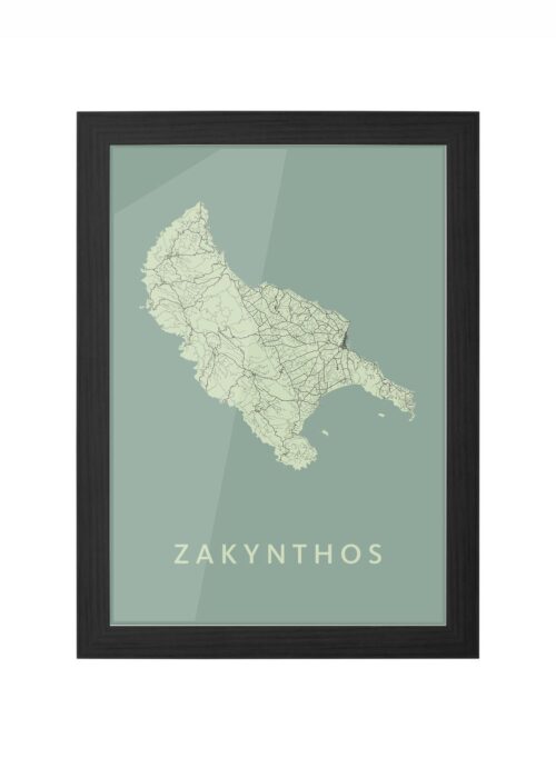 Zakynthos Eilandkaart Olive ingelijst in zwarte lijst