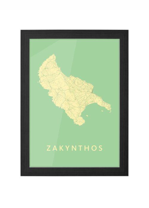 Zakynthos Eilandkaart Spring ingelijst in zwarte lijst