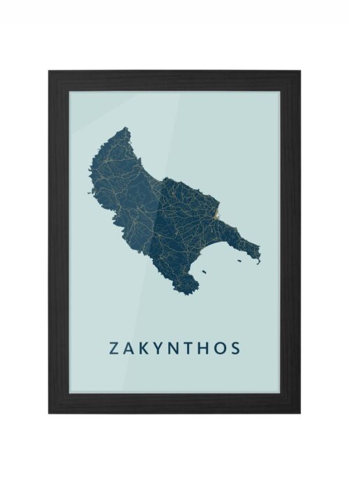 Zakynthos Eilandkaart Prussian ingelijst in zwarte lijst