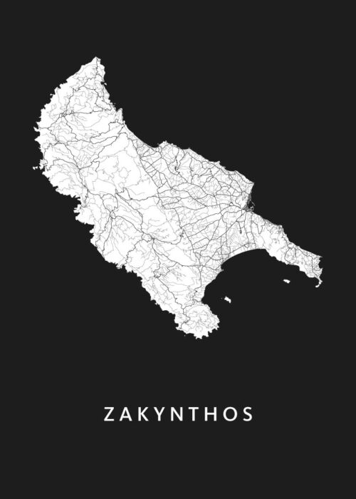 Zakynthos Eilandkaart Black