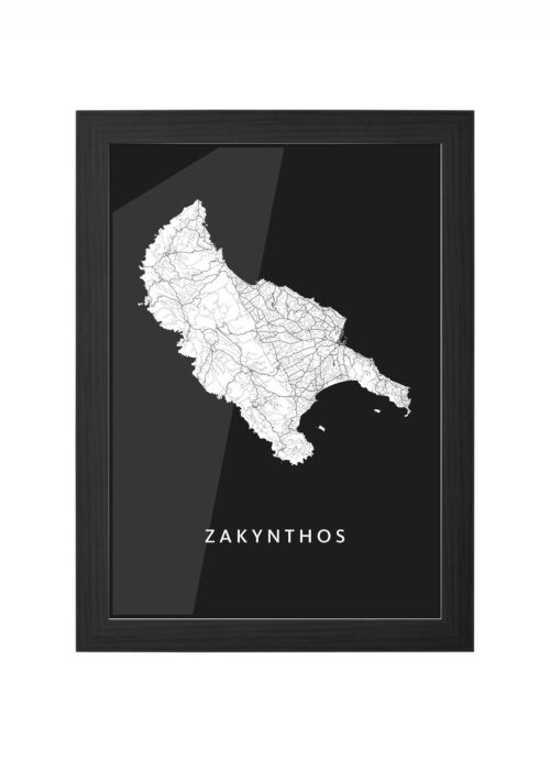 Zakynthos Eilandkaart Black ingelijst in zwarte lijst