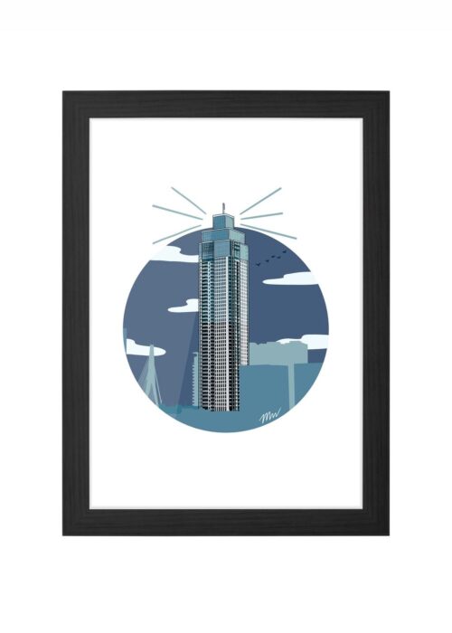 zalmhaventoren icoon print poster ingelijst in zwarte lijst