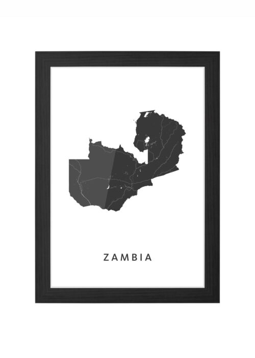 zambia landkaart poster ingelijst in zwarte lijst