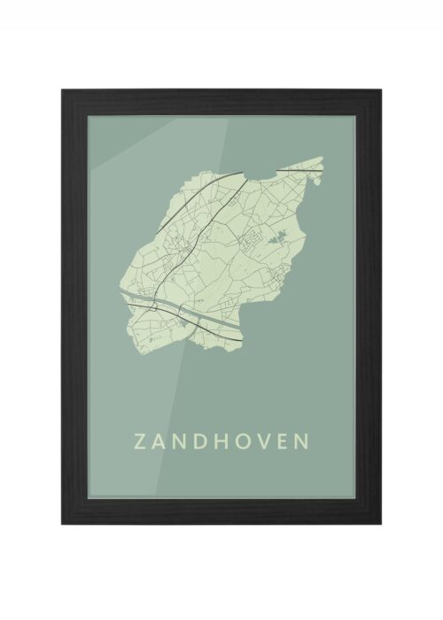 zandhoven stadskaart poster ingelijst in zwarte lijst