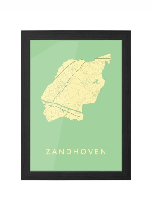 zandhoven stadskaart poster ingelijst in zwarte lijst