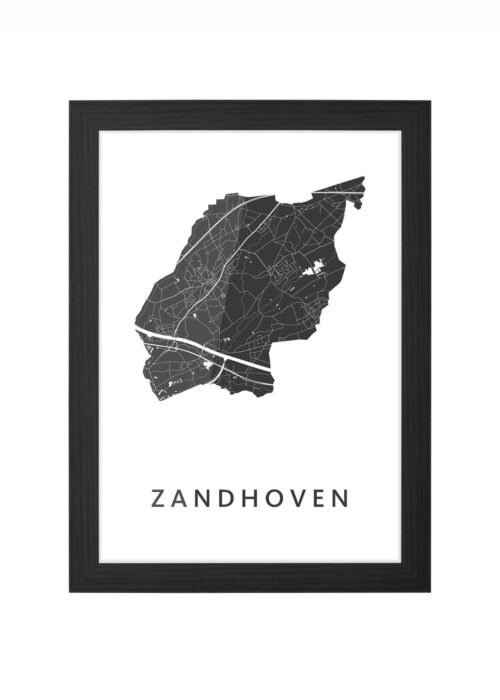 zandhoven stadskaart poster ingelijst in zwarte lijst