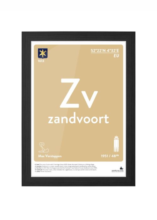 zandvoort typografie poster ingelijst in zwarte lijst