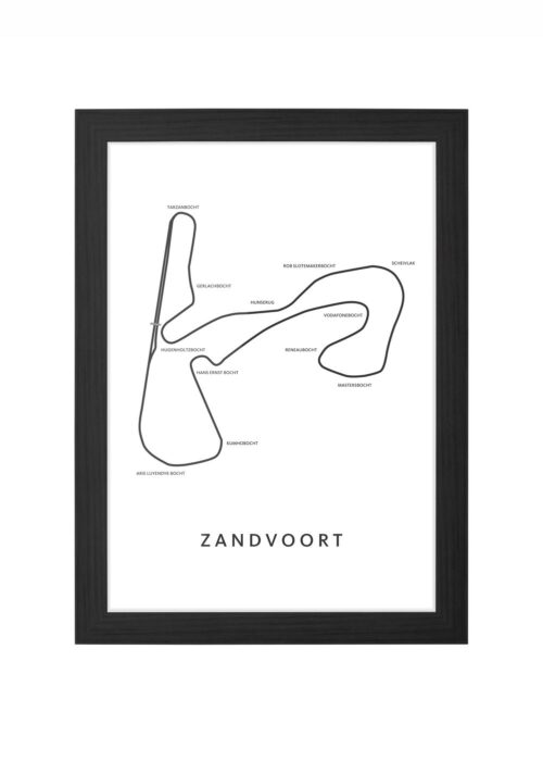 Zandvoort Circuit F1 Poster ingelijst in zwarte lijst