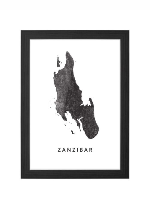 zanzibar eilandkaart poster ingelijst in zwarte lijst