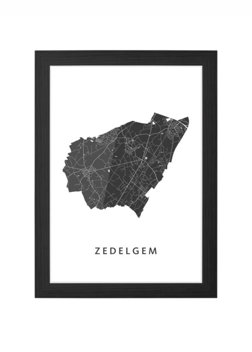 zedelgem kaart poster ingelijst in zwarte lijst