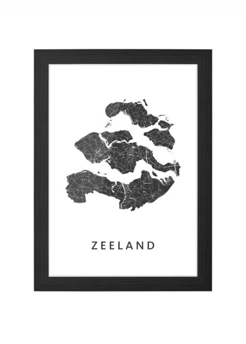 zeeland provinciekaart poster ingelijst in zwarte lijst