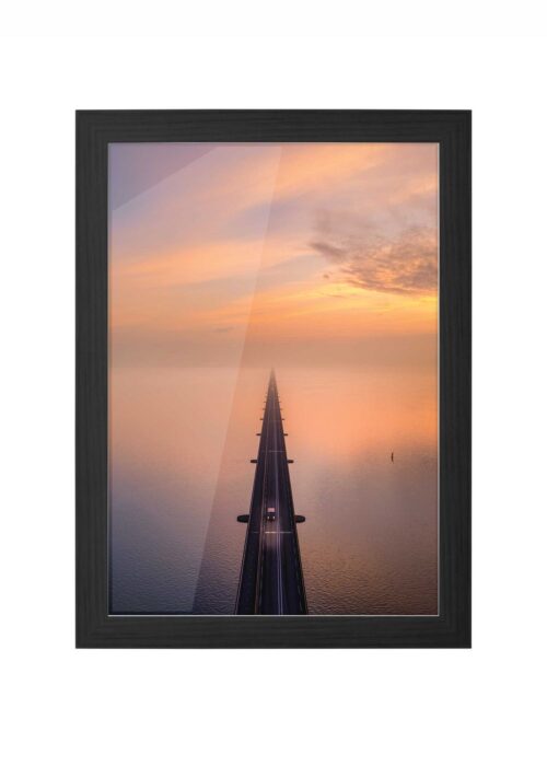 zonsopkomst zeelandbrug fotografie poster ingelijst in zwarte lijst