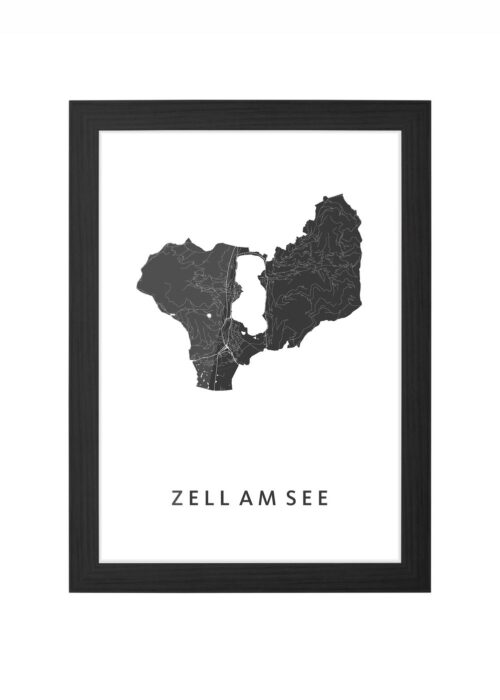zell am see kaart poster ingelijst in zwarte lijst