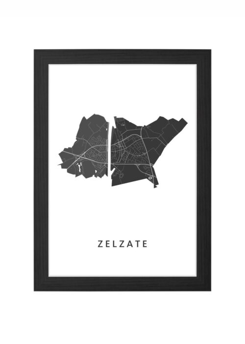 zelzate kaart poster ingelijst in zwarte lijst