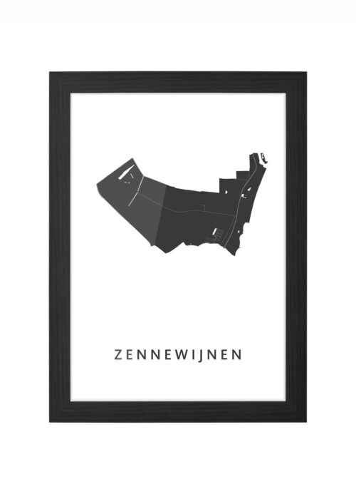 zennewijnen kaart poster ingelijst in zwarte lijst