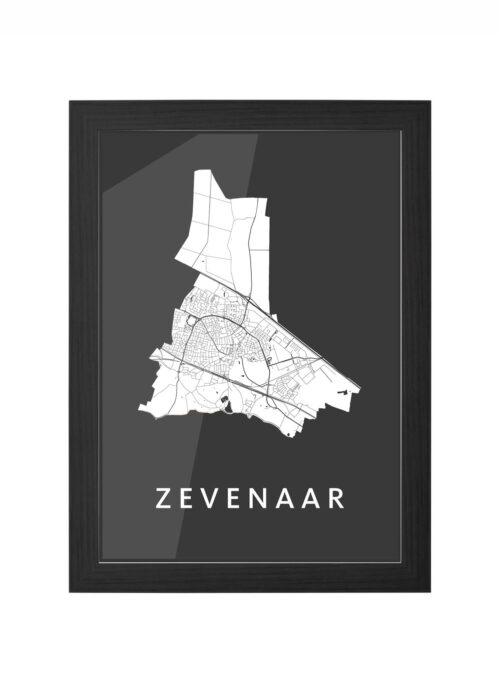 zevenaar stadskaart poster ingelijst in zwarte lijst