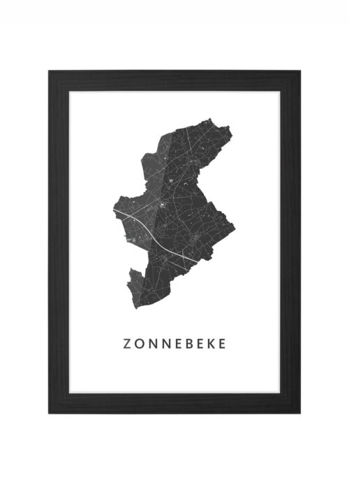 zonnebeke kaart poster ingelijst in zwarte lijst