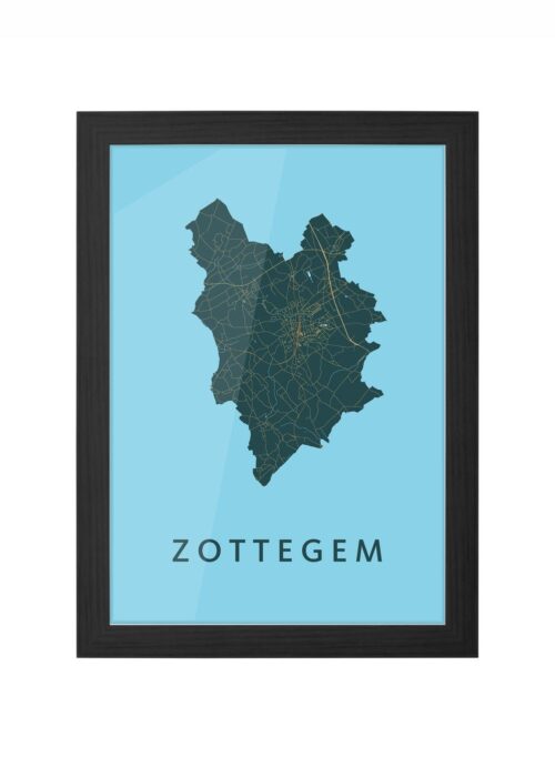 zottegem stadskaart poster ingelijst in zwarte lijst