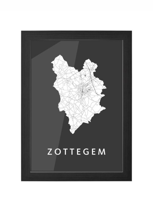 zottegem stadskaart poster ingelijst in zwarte lijst