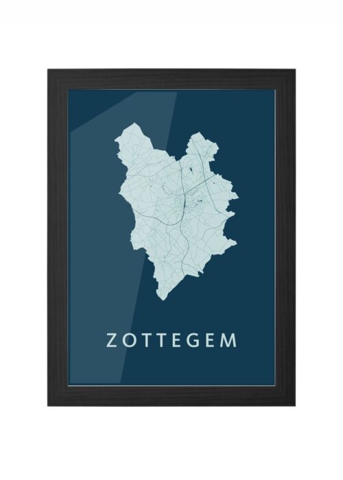 zottegem stadskaart poster ingelijst in zwarte lijst