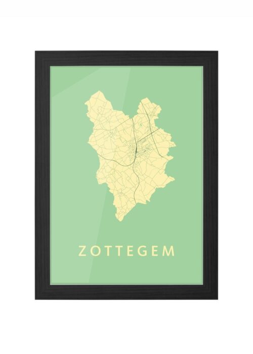 zottegem stadskaart poster ingelijst in zwarte lijst