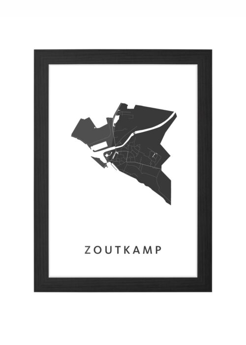 zoutkamp kaart poster ingelijst in zwarte lijst