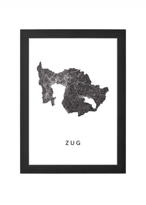 zug kanton kaart poster ingelijst in zwarte lijst