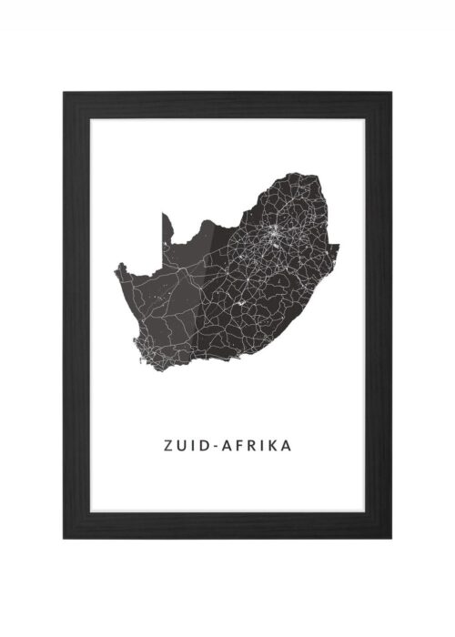 zuid-afrika landkaart poster ingelijst in zwarte lijst