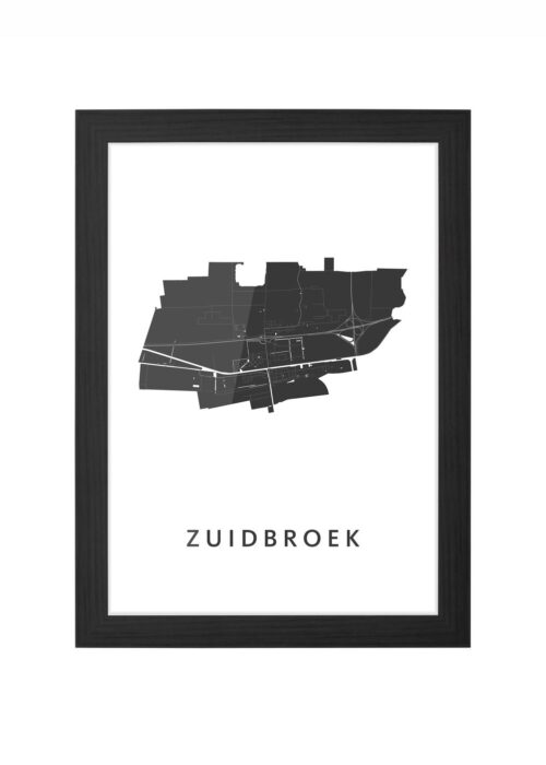 zuidbroek kaart poster ingelijst in zwarte lijst