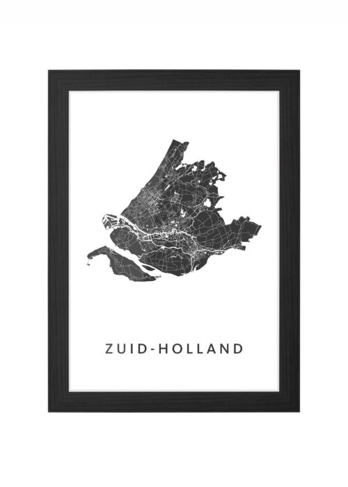 zuid-holland provinciekaart poster ingelijst in zwarte lijst