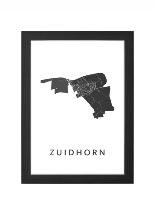 zuidhorn kaart poster ingelijst in zwarte lijst
