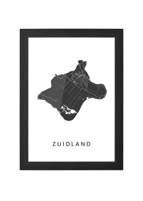 zuidland kaart poster ingelijst in zwarte lijst