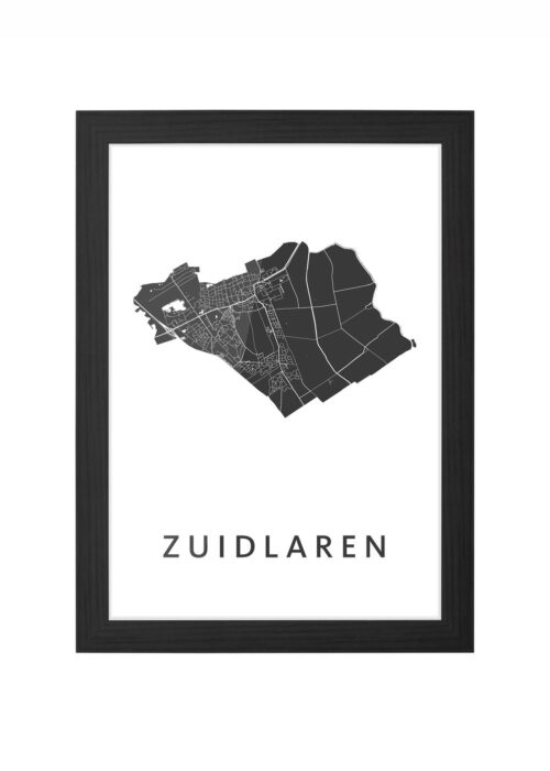 zuidlaren kaart poster ingelijst in zwarte lijst