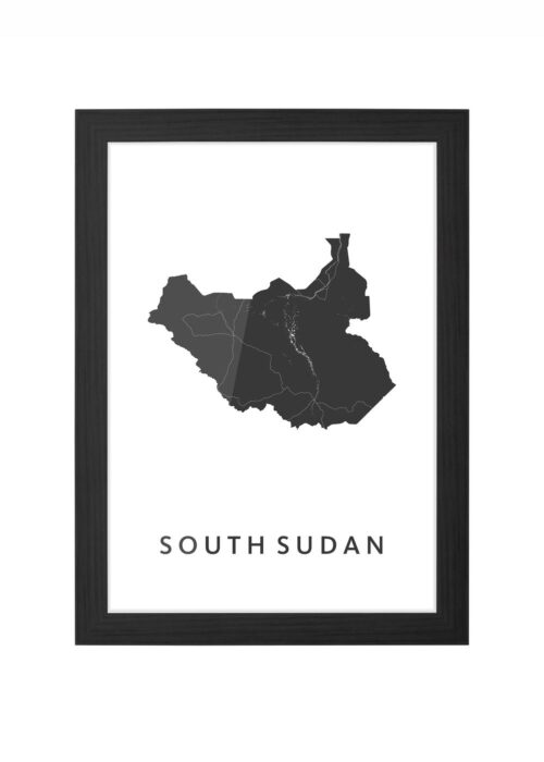 south sudan landkaart poster ingelijst in zwarte lijst