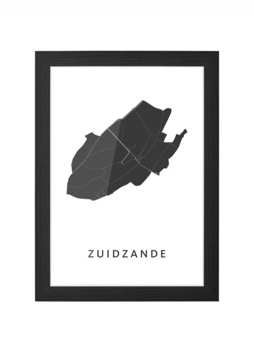zuidzande kaart poster ingelijst in zwarte lijst