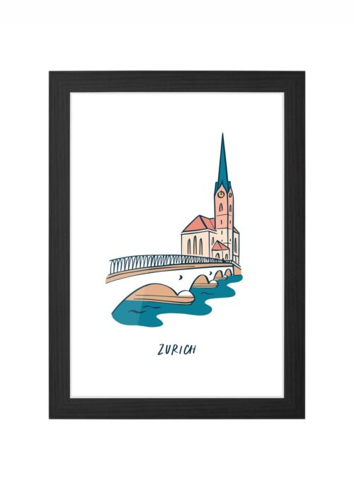 kapelbrug zürich poster ingelijst in zwarte lijst
