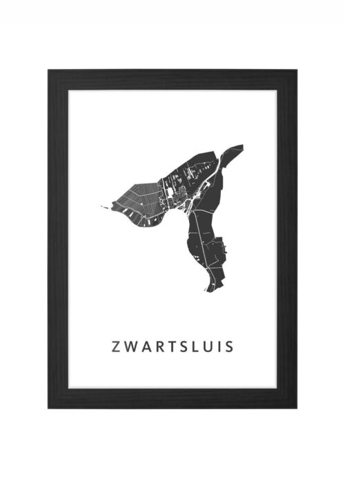zwartsluis kaart poster ingelijst in zwarte lijst