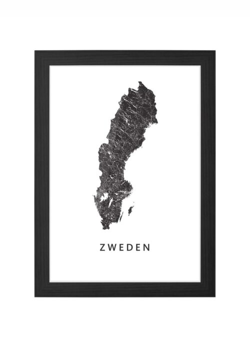 zweden landkaart poster ingelijst in zwarte lijst